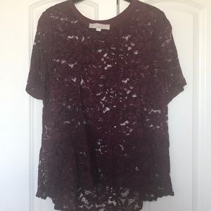 Burgundy lace peplum top